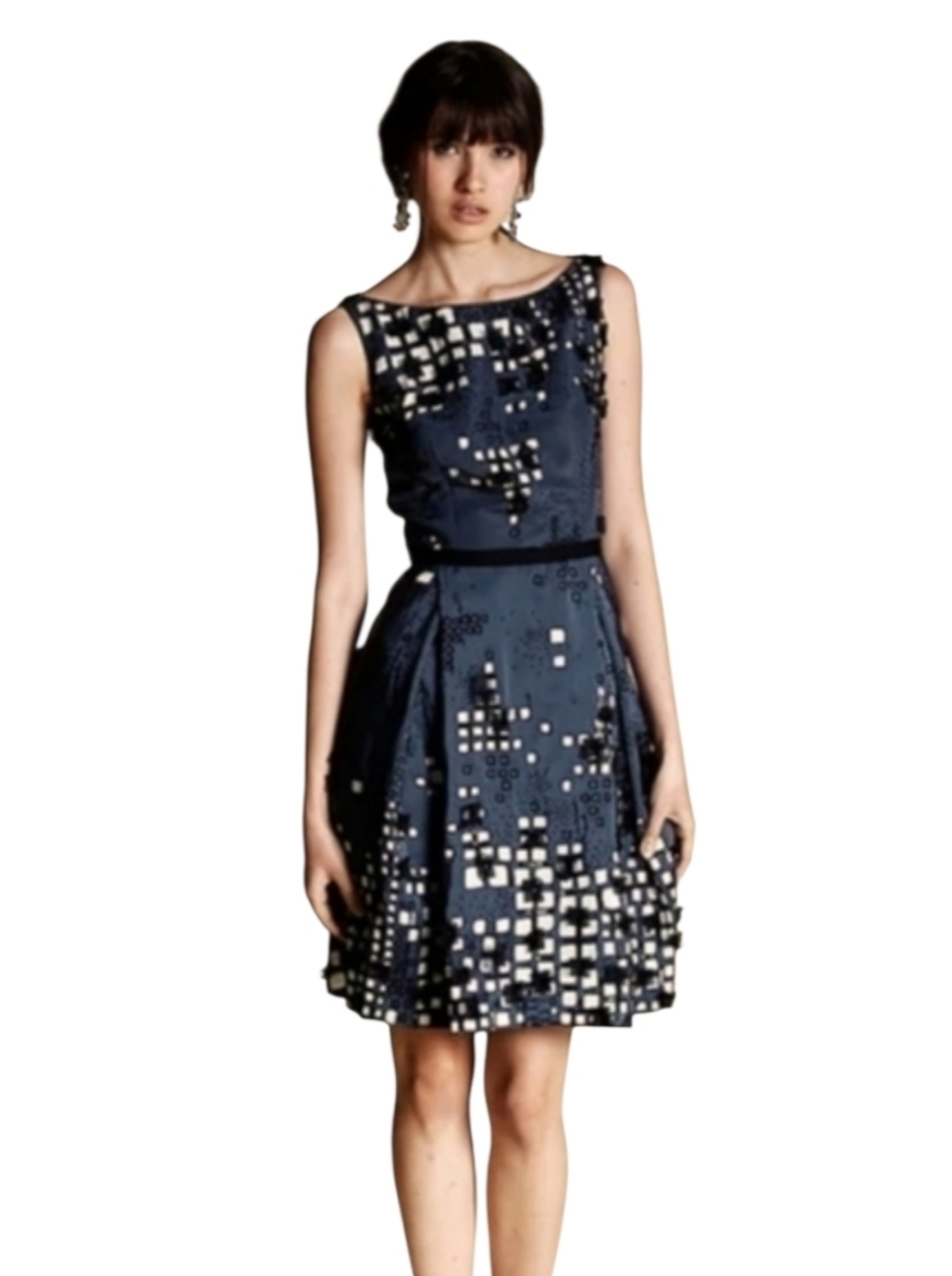 Naeem Khan Cocktail Dress, Tulle, Small, Blue, Architectural Glam, Avant-Garde